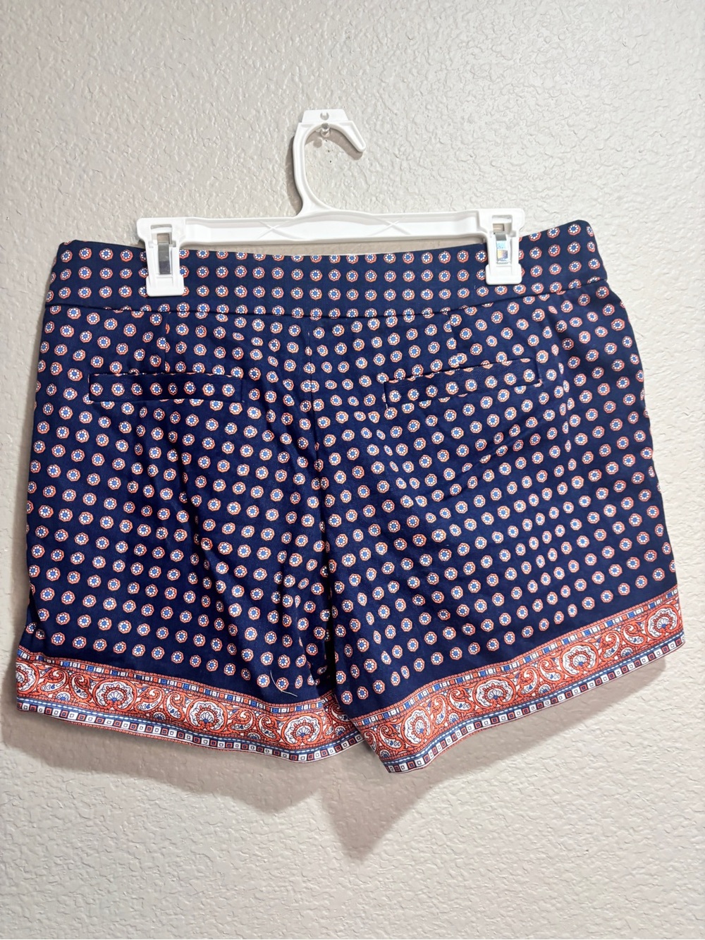 J. Crew Navy Printed Bermuda Shorts with Orange Border - Picture 3 of 4